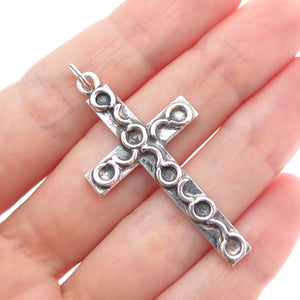 925 Sterling Silver Vintage Ornate Cross Oxidized Charm Pendant