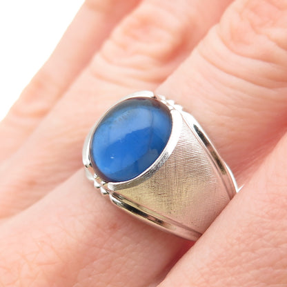 Clark & Coombs 925 Sterling Silver Antique Art Deco Blue Glass Ring Size 10.25