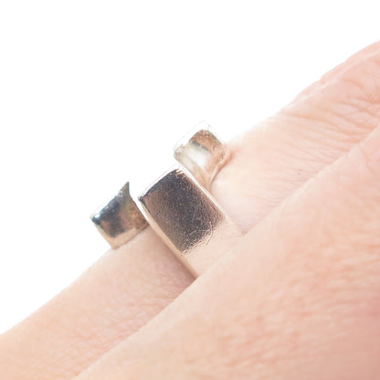 925 Sterling Silver Vintage Modernist Bypass Cross Ring Size 6.75