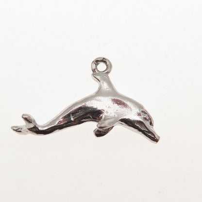 925 Sterling Silver Vintage Friendly Dolphin 3D Mini Charm Pendant