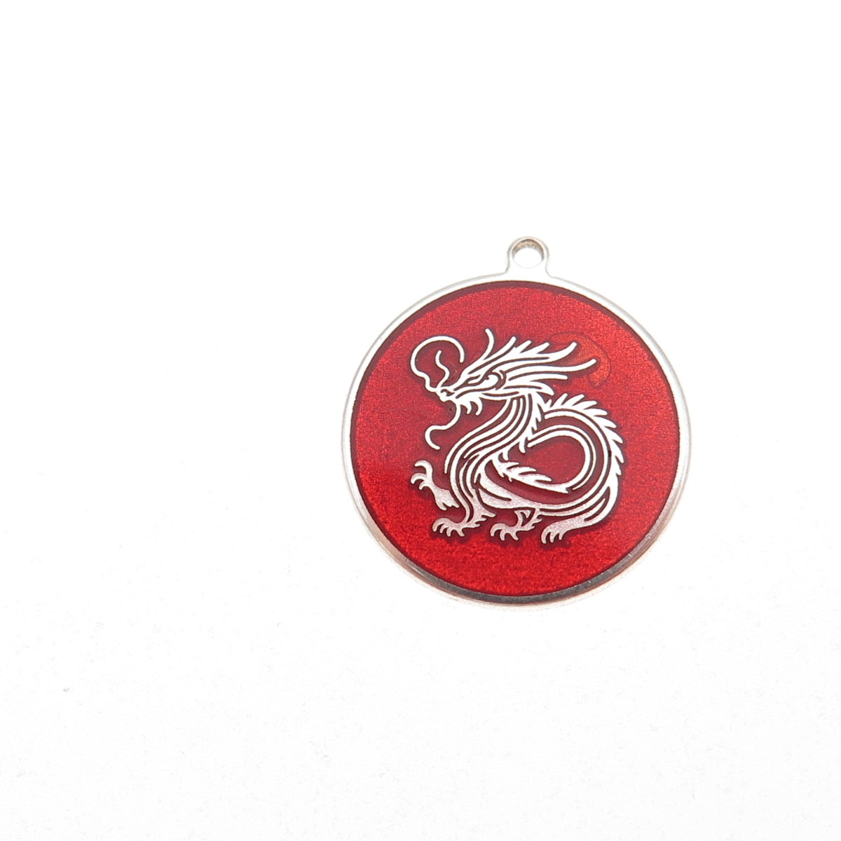 Tokemoti 925 Sterling Silver Red Enamel Chinese Dragon Tag Charm Pendant