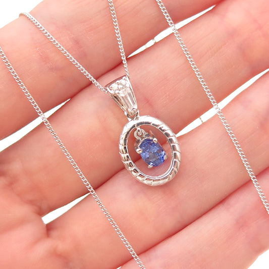 Chuck Clemency 925 Sterling Silver Real Tanzanite White Topaz Chain Necklace 20"