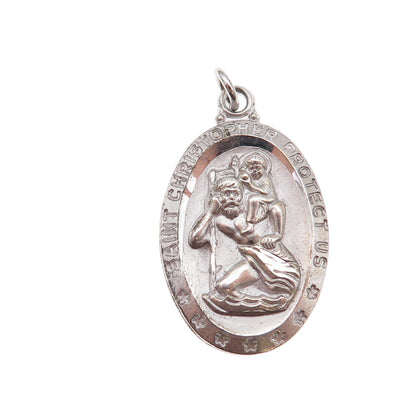 925 Sterling Silver Vintage St. Christopher Religious Charm Pendant