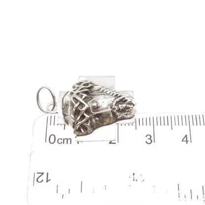 925 Sterling Silver Vintage Jesus Cross Oxidized Charm Pendant