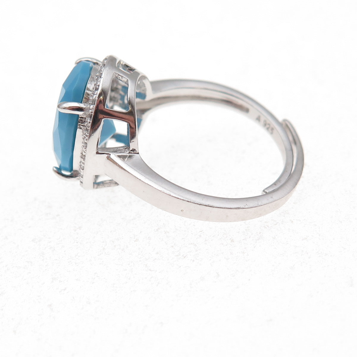 925 Sterling Silver Real Sleeping Beauty Turquoise & C Z Ring Size 5.5