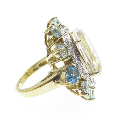 925 Sterling Gold Plated Diamond Accent London Blue & White Topaz Ring Size 7.25