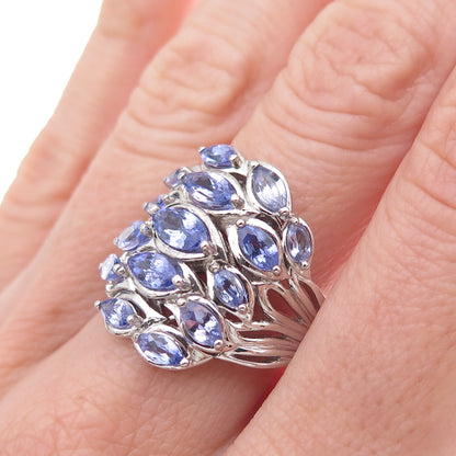 925 Sterling Silver Real Marquise-Cut Tanzanite Cluster Ring Size 8.25