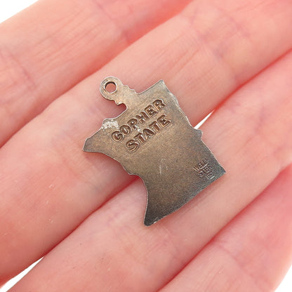 Wells 925 Sterling Silver Gold Plated Vintage Minnesota State Map Charm Pendant