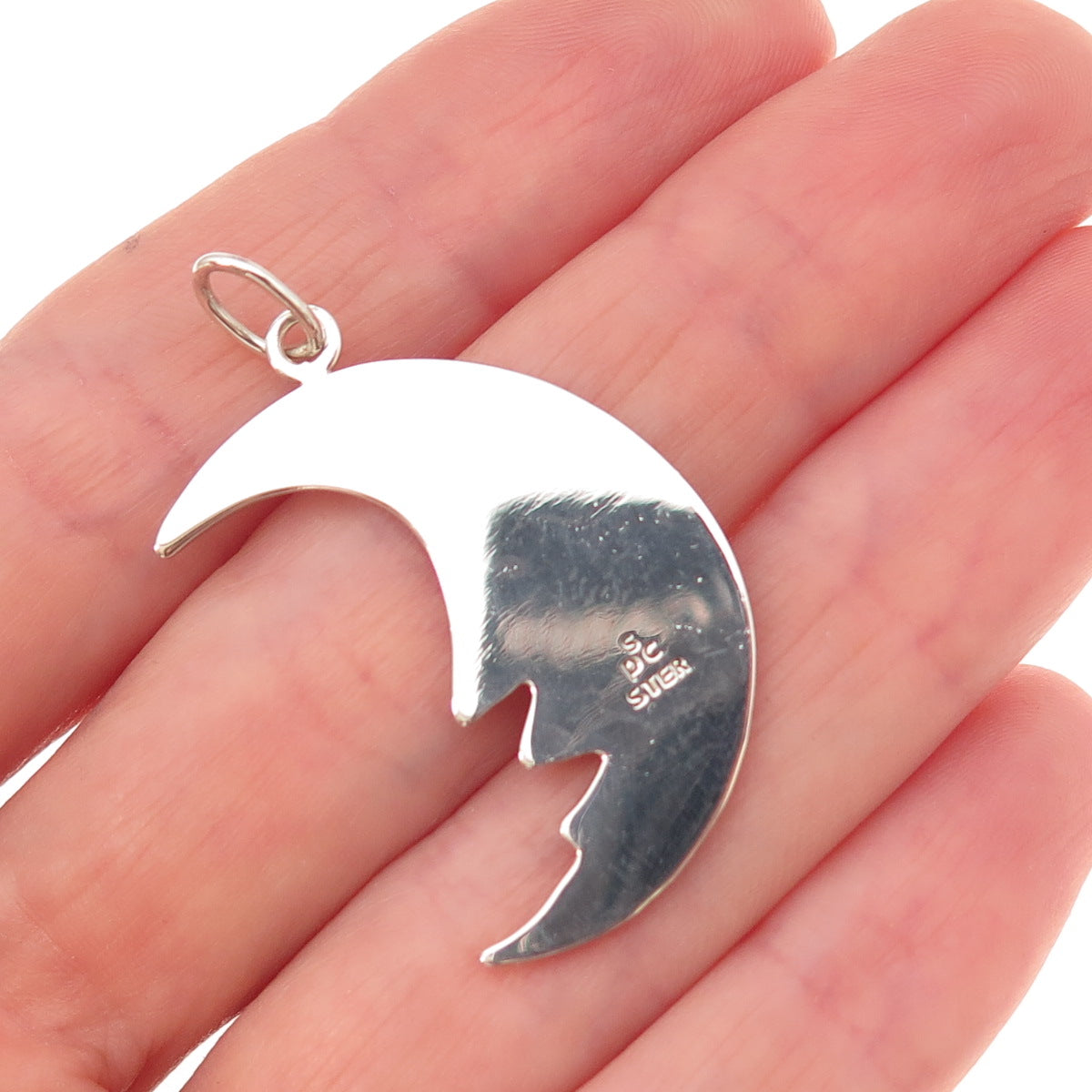 925 Sterling Vintage Real Turquoise Inlay Man in The Moon Crescent Charm Pendant