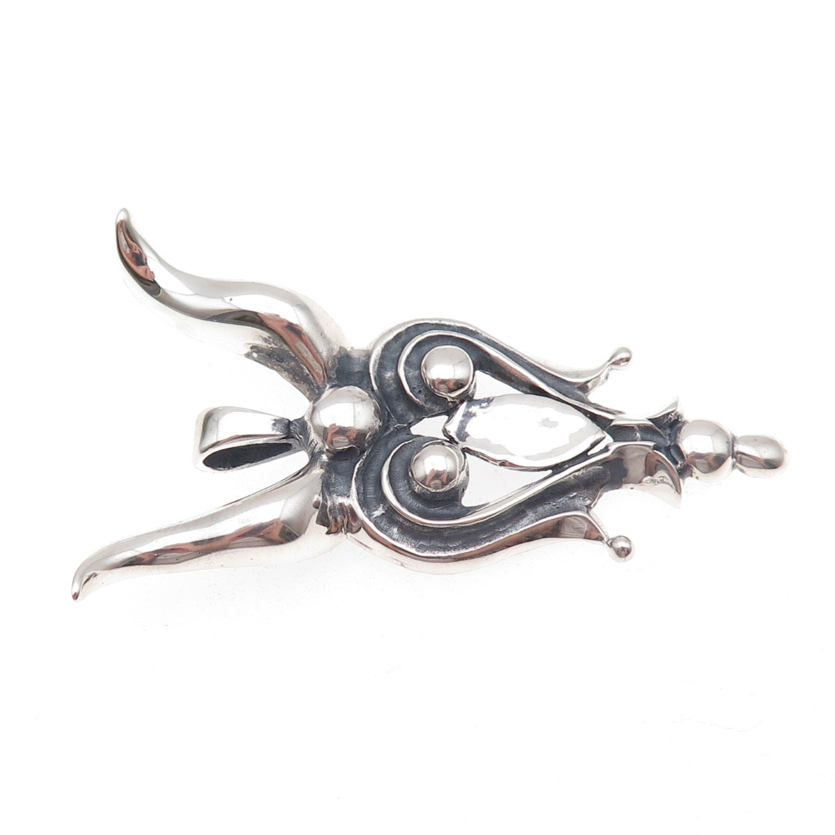 950 Silver Vintage Evil Heart Modernist Oxidized Pendant
