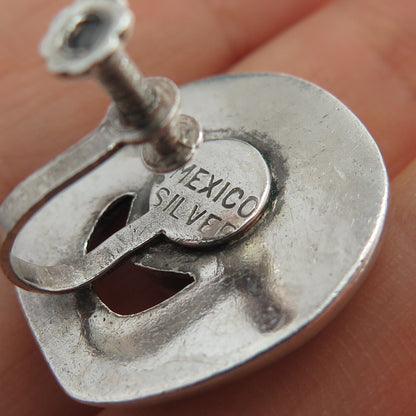 925 Sterling Silver Vintage Mexico Real Amethyst Modernist Screw Back Earrings