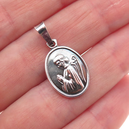 925 Sterling Silver Vintage Italy Archangel Gabriel Oxidized Charm Pendant