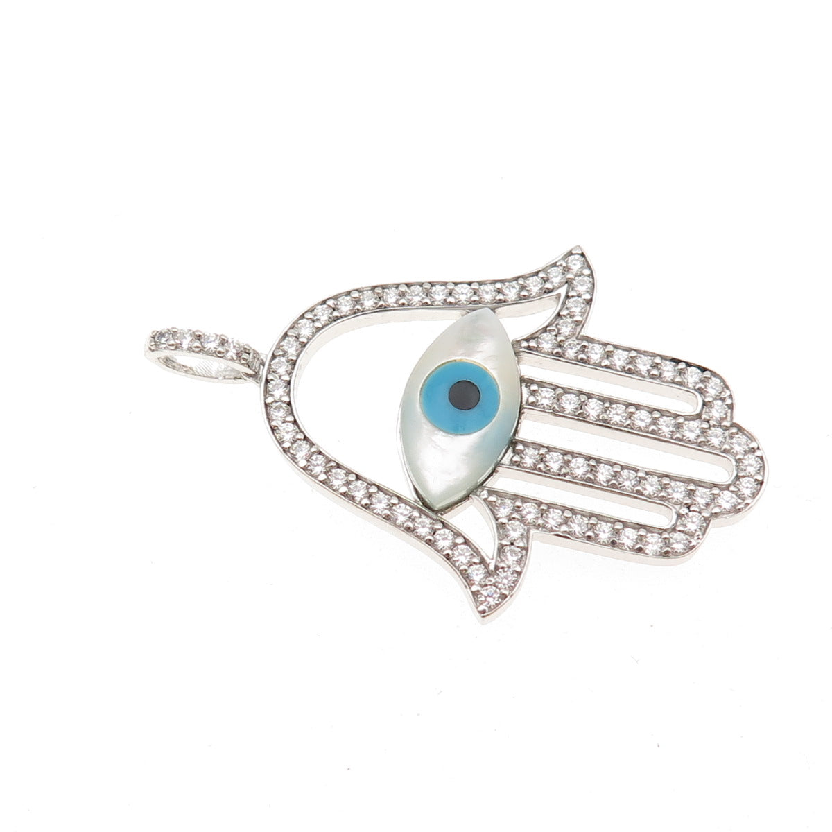 925 Sterling Silver Real MOP Turquoise Black Onyx & C Z Hamsa Amulet Pendant