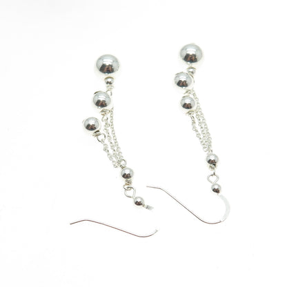 925 Sterling Silver Beaded Cable Chain Dangling Earrings