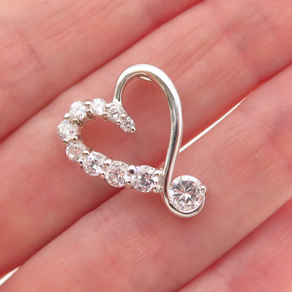 925 Sterling Silver Round-Cut C Z Heart Mini Slide Charm Pendant