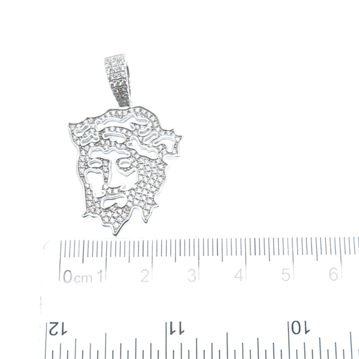 DESIGNS BY YAGI 925 Sterling Silver Round-Cut C Z Sparkle Jesus Charm Pendant