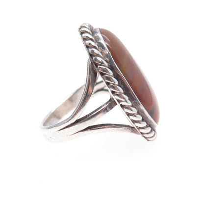 Old Pawn 925 Sterling Silver Vintage Southwestern Agate Tribal Ring Size 5