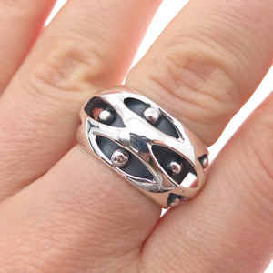 925 Sterling Silver Vintage Mexico Modernist Beaded Oxidized Band Ring Size 8.25