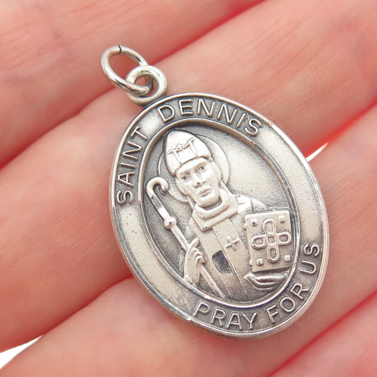 925 Sterling Silver Vintage JCC St. Dennis Religious Charm Pendant