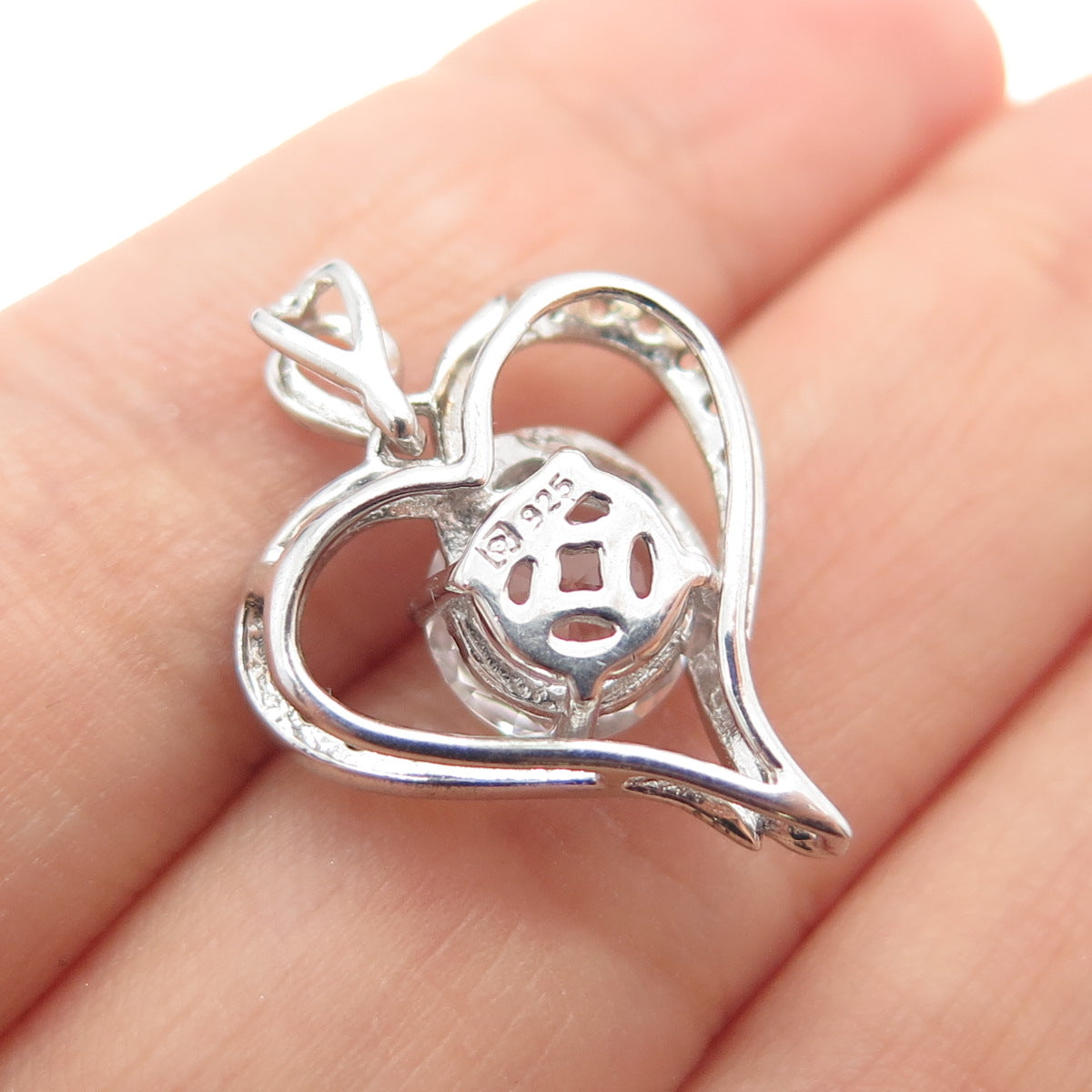 MICHELLE ALBALA 925 Sterling Silver Real White Topaz Heart Charm Pendant