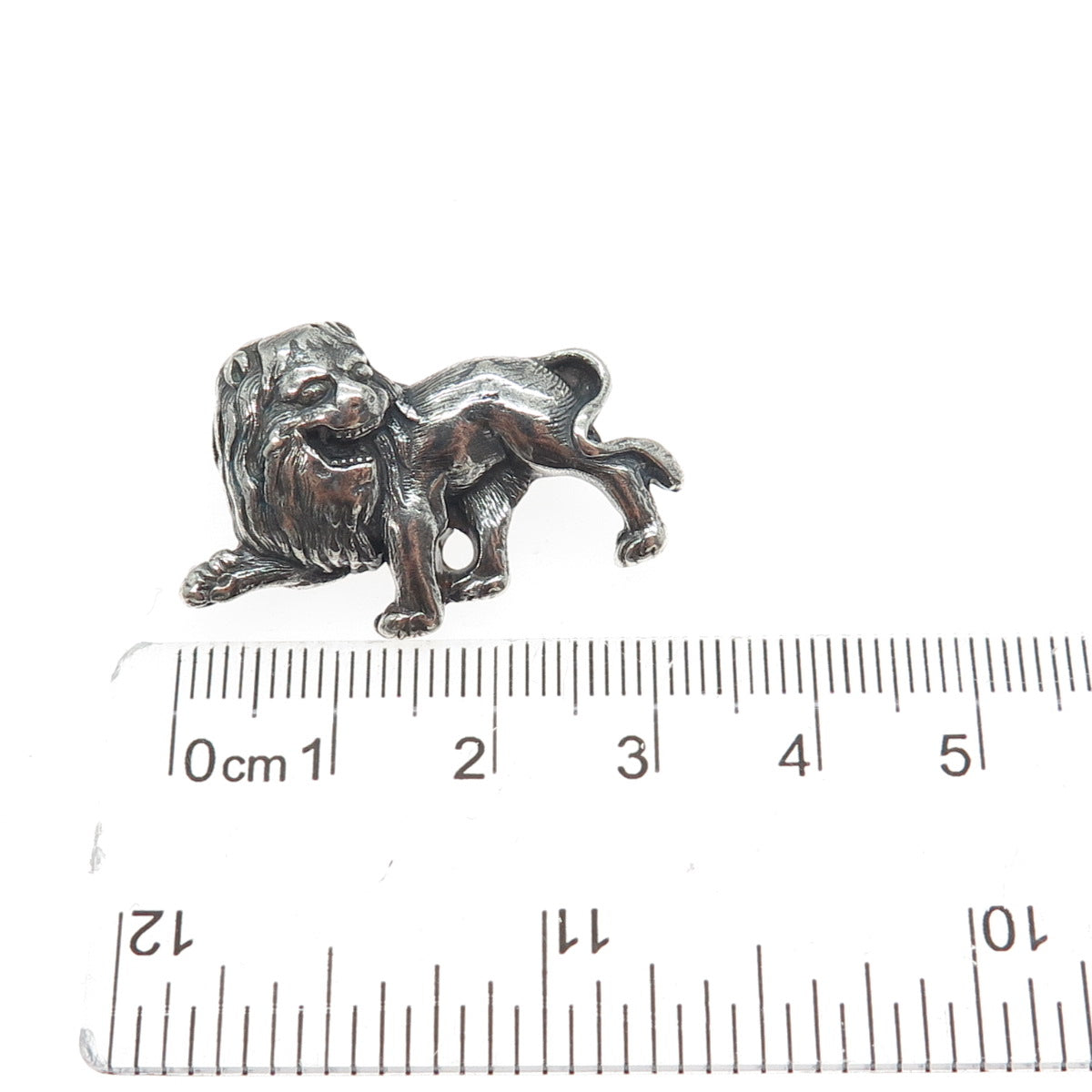 925 Sterling Silver Vintage Lion Oxidized Pin Brooch