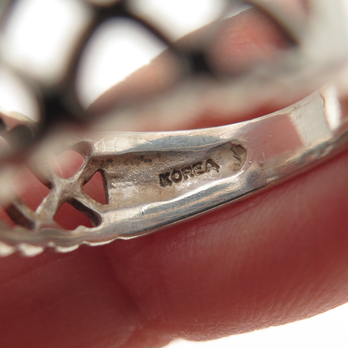 925 Sterling Silver Vintage Marquise-Cut C Z Heart Link Ring Size 6