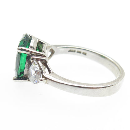 925 Sterling Silver Oval-Cut Green & Heart-Cut White C Z Ring Size 7.25