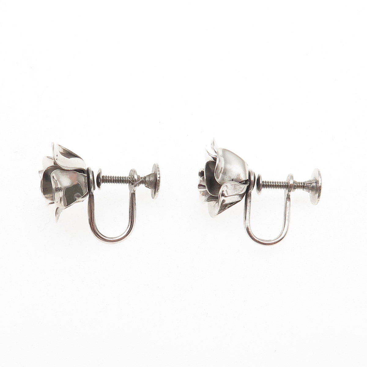JewelArt 925 Sterling Silver Vintage Rose Flower Oxidized Screw Back Earrings