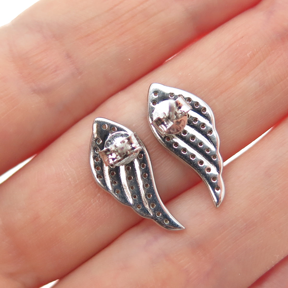925 Sterling Silver Real Round-Cut Diamond Angel Wing Earrings
