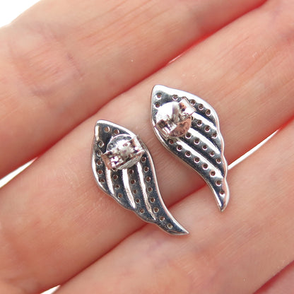 925 Sterling Silver Real Round-Cut Diamond Angel Wing Earrings
