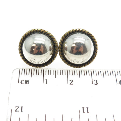 925 Sterling Silver 2-Tone Vintage Mexico Roped Half Ball Earrings