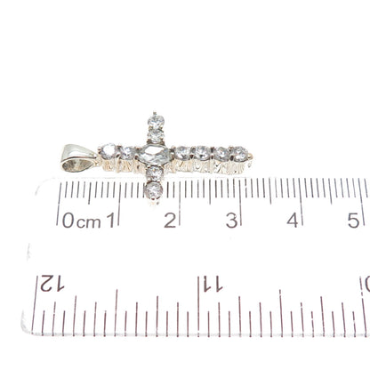 925 Sterling Silver Vintage Round-Cut C Z Sparkle Cross Charm Pendant