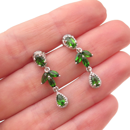 Chuck Clemency 925 Sterling Silver Real Peridot Floral Dangle Earrings
