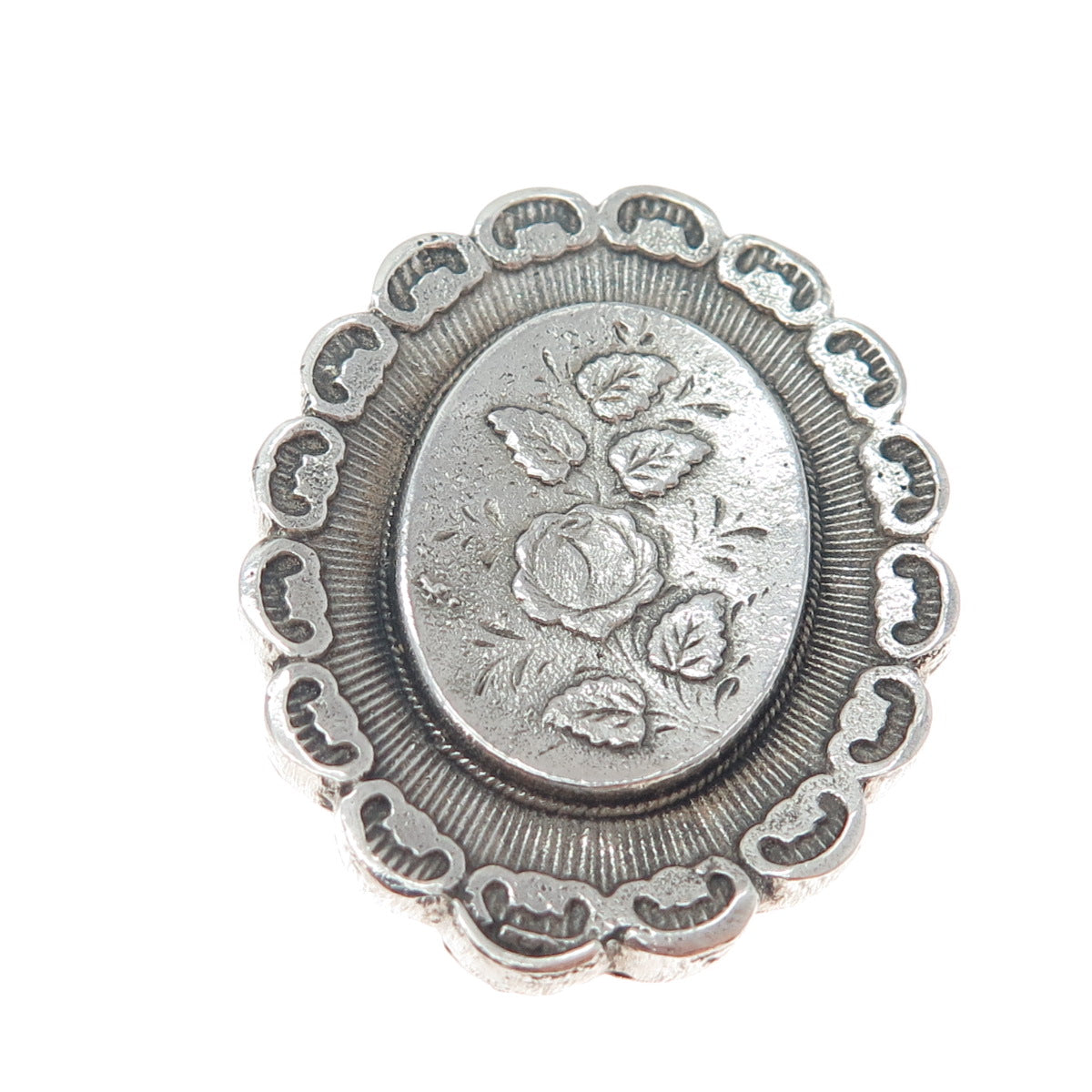 925 Sterling Silver Antique Art Deco Rose Flower Oxidized Pin Brooch