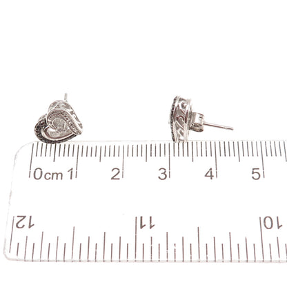 Jane Seymour 925 Sterling Silver Real Black & White Diamond Heart Stud Earrings