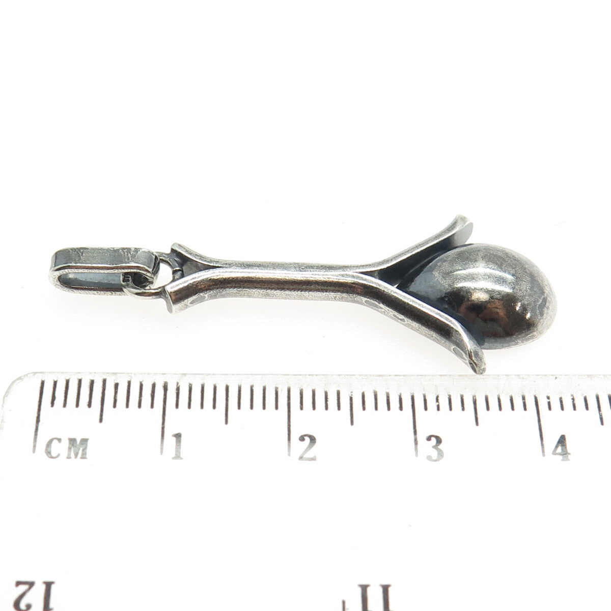 925 Sterling Silver Vintage Squash Blossom Modernist Oxidized Pendant