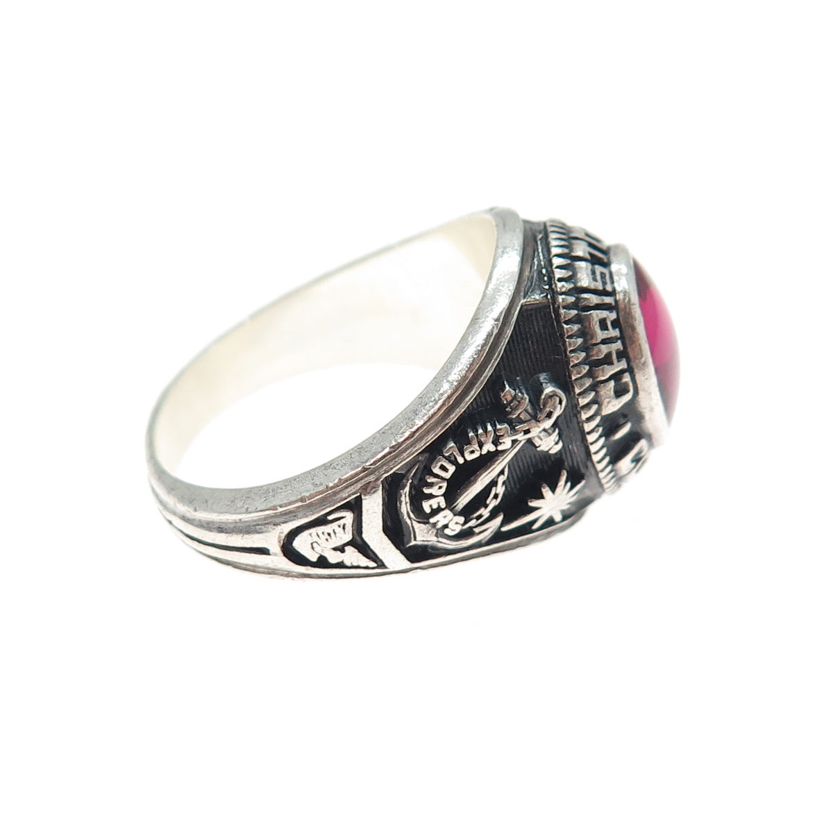 DRILLING Sterling Vintage 1980 Lab-Pink Sapphire C. Columbus School Ring Size 8