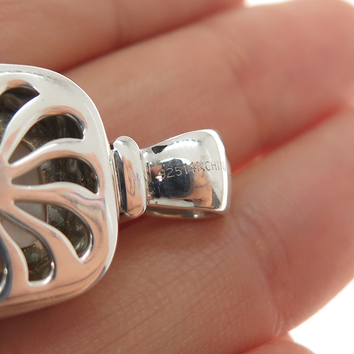 14K Gold 925 Sterling Silver Vintage Real MOP Oxidized Charm Pendant