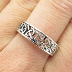 925 Sterling Silver Vintage Celtic Knot Oxidized Band Ring Size 9.25