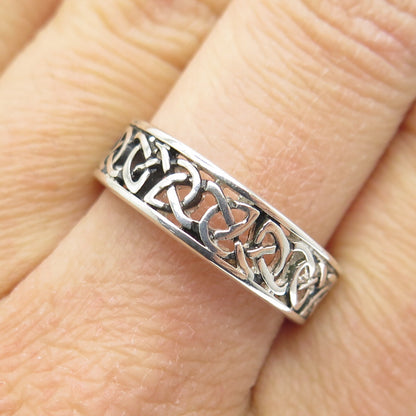 925 Sterling Silver Vintage Celtic Knot Oxidized Band Ring Size 9.25