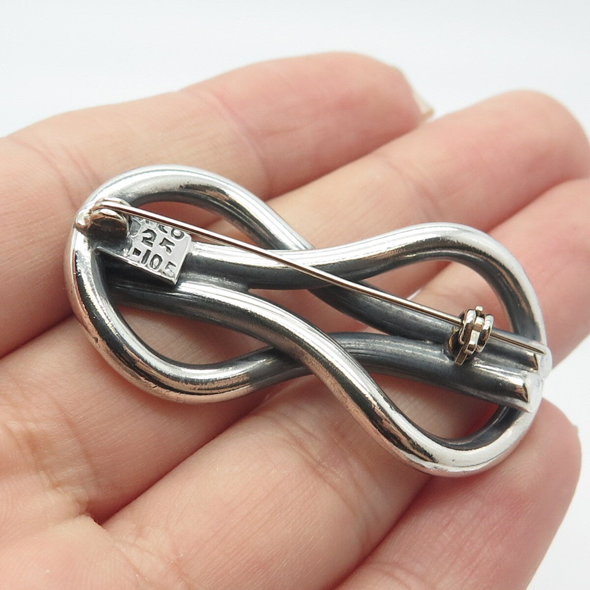 925 Sterling Silver Vintage Mexico Modernist Loop Pin Brooch