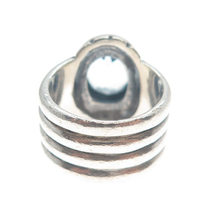 SILPADA 925 Sterling Silver Vintage Real Blue Topaz Multi-Row Ring Size 7.75