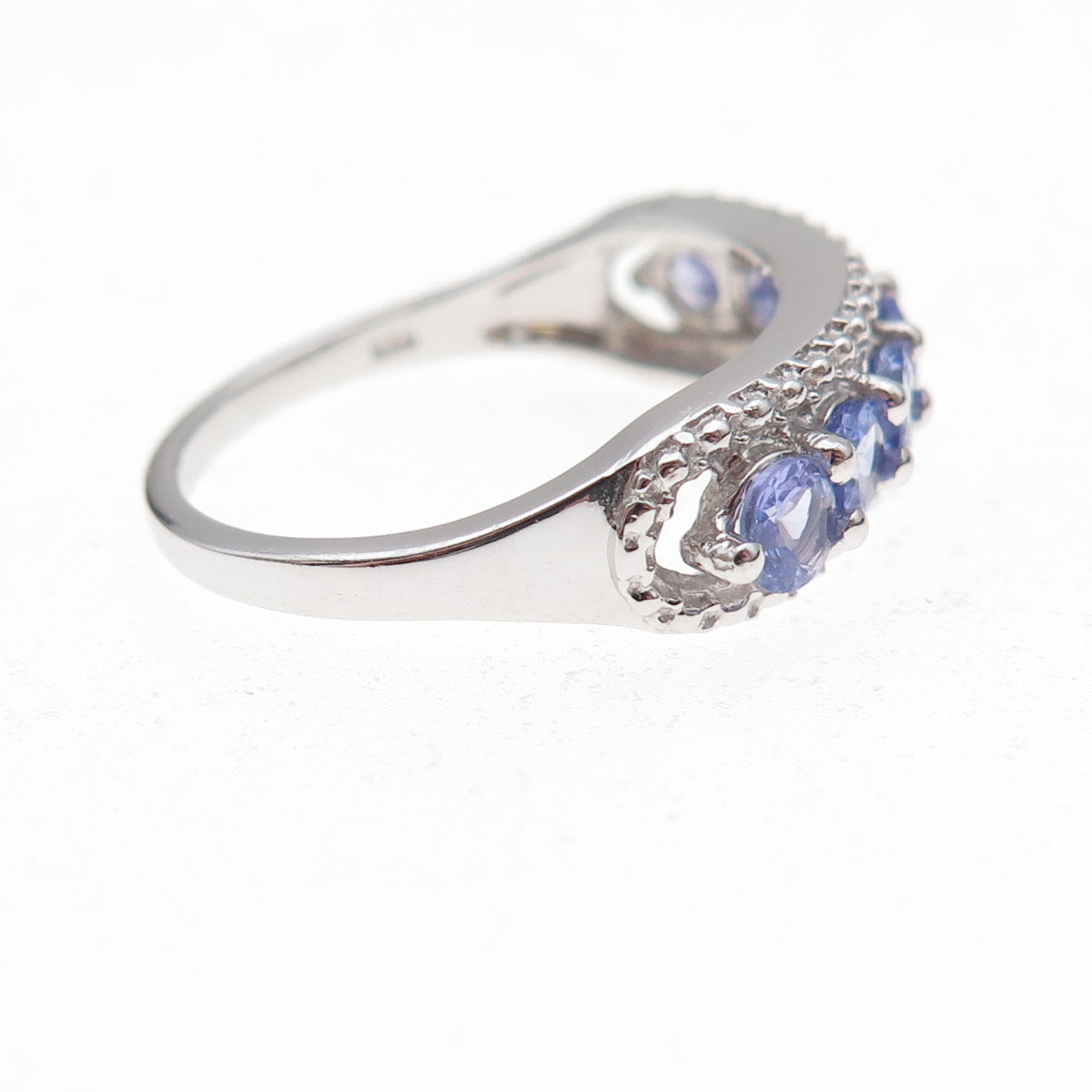925 Sterling Silver Real Round-Cut Diamond & Tanzanite Ring Size 8