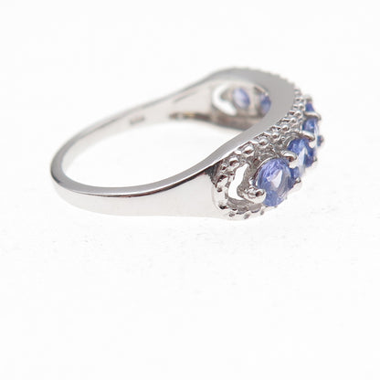 925 Sterling Silver Real Round-Cut Diamond & Tanzanite Ring Size 8