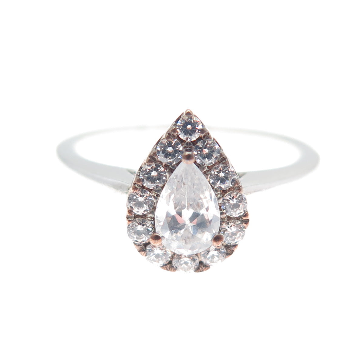 925 Sterling Silver 2-Tone Pear & Round-Cut C Z Promise Ring Size 7