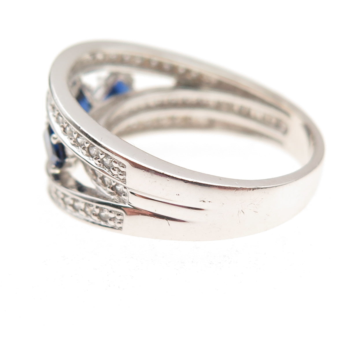 925 Sterling Silver Lab-Created Sapphire & C Z Ring Size 7.25