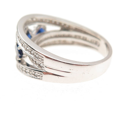925 Sterling Silver Lab-Created Sapphire & C Z Ring Size 7.25