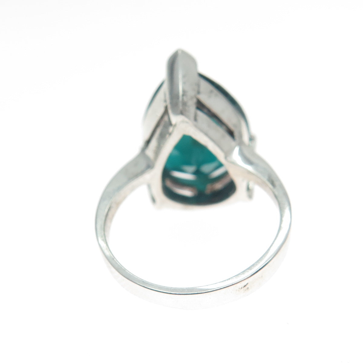 BADAVICI 925 Sterling Silver Vintage Pear-Cut Glass Teardrop Ring Size 6
