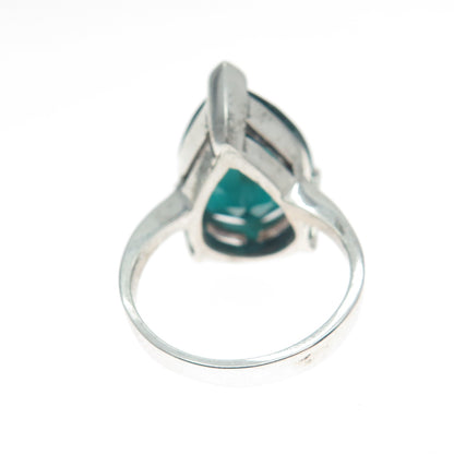 BADAVICI 925 Sterling Silver Vintage Pear-Cut Glass Teardrop Ring Size 6