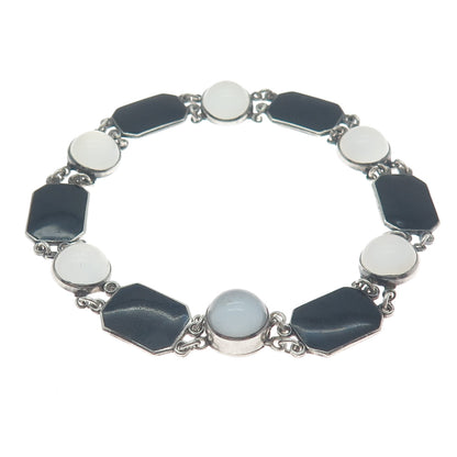 925 Sterling Silver Antique Real Opalite & Enamel Bracelet 7.75" (repair)